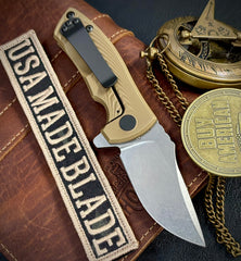 Les George ESV Flipper FDE DLC Morph Ti, S45VN Blade, Black DLC Hardware and Black DLC Pocket Clip - USA MB
