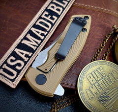 Les George ESV Flipper FDE DLC Morph Ti, S45VN Blade, Black DLC Hardware and Black DLC Pocket Clip - USA MB