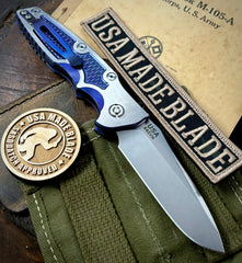 Customized Hinderer Eklipse 3.5" Auto Spearpoint Blue with Polished Flats Ti Stonewashed S45VN Blade