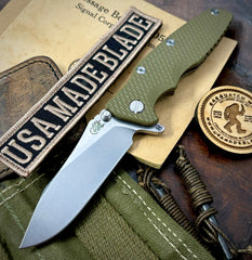 Hinderer Eklipse 3.5" Hollow Ground Slicer OD Green G10 Bronze Ti Stonewashed S45VN Blade