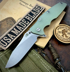 Hinderer Eklipse 3.5" Hollow Ground Slicer Translucent Green G10 Bronze Ti Stonewashed S45VN Blade