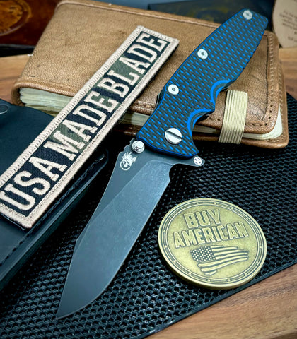Hinderer Eklipse 3.5" Hollow Ground Slicer Blue/Black G10 Battle Black Ti Battle Black S45VN Blade - USA MB