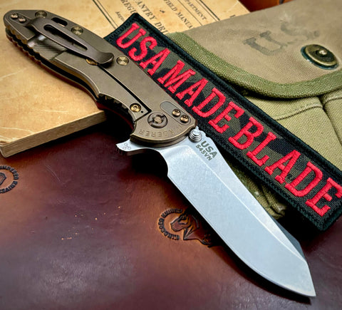 Bronzed Out Hinderer XM-18 3.5 Skinner Bronze Anodized Ti Red G10 Stonewashed S45VN Blade Bronze Heat Ano Hardware