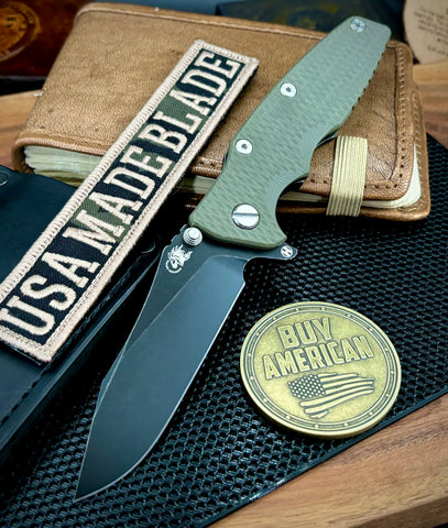 Hinderer Eklipse 3.5" Hollow Ground Slicer OD Green G10 Battle Black Ti Battle Black S45VN Blade - USA MB