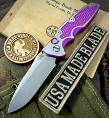 Customized Hinderer Eklipse 3.5" Auto Spearpoint High Res Purple with Polished Flats Ti Stonewashed S45VN Blade