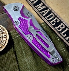 Customized Hinderer Eklipse 3.5" Auto Spearpoint High Res Purple with Polished Flats Ti Stonewashed S45VN Blade