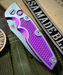 Customized Hinderer Eklipse 3.5" Auto Spearpoint High Res Purple with Polished Flats Ti Stonewashed S45VN Blade