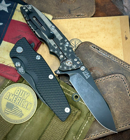 Battle Stars & Stripes Hinderer Eklipse 3.5" Hollow Ground Slicer Black G10 Battle Black Ti Battle Black S45VN Blade - USA MB