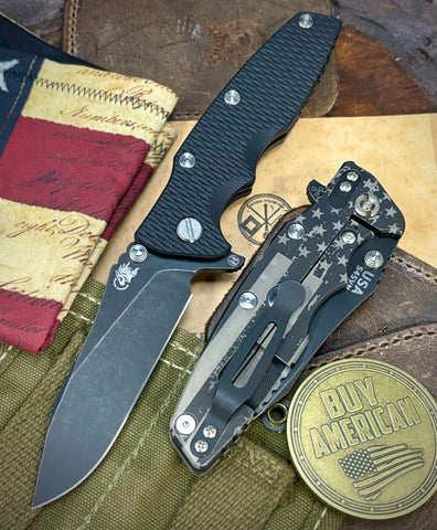 Battle Stars & Stripes Hinderer Eklipse 3.5" Hollow Ground Slicer Black G10 Battle Black Ti Battle Black S45VN Blade - USA MB