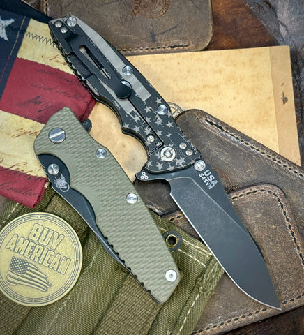 Battle Stars & Stripes Hinderer Eklipse 3.5" Hollow Ground Slicer OD Green G10 Battle Black Ti Battle Black S45VN Blade - USA MB