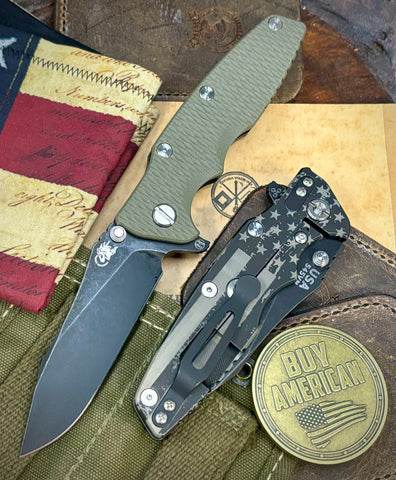 Battle Stars & Stripes Hinderer Eklipse 3.5" Hollow Ground Slicer OD Green G10 Battle Black Ti Battle Black S45VN Blade - USA MB