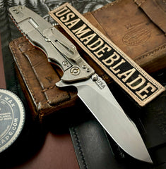 Hinderer Eklipse 3.5" Skinny Hollow Ground Slicer Orange G10 Stonewashed Ti Stonewashed Magnacut Blade - USA MB
