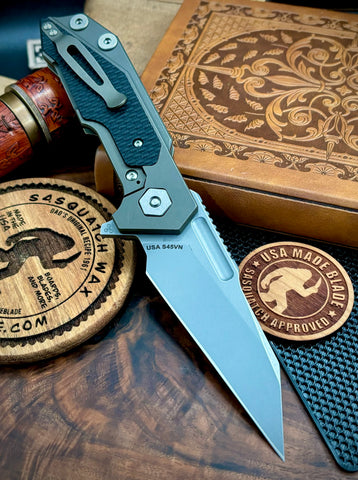 Hinderer Full Track Wharncliffe Battle Bronze Ti with Black G10 and Working Finish S45VN Blade