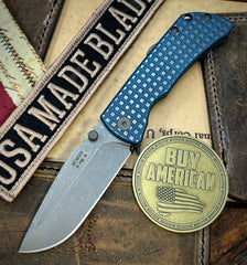 Worn In Flats McNees Knives Mac-2 3.0" (GEN-2) Atomic Blue Frag Ti Stonewashed Magnacut Hollow Ground Blade Stonewashed Ti Hardware - USA MB