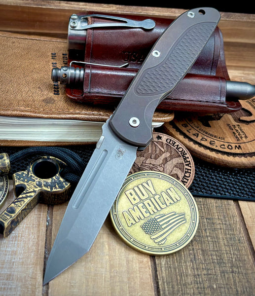 Hinderer Firetac Tanto Battle Bronze Full Ti and Working Finish 20CV Blade