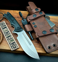 Freeman 5" 451 Fixed Blade with Magnacut Steel Stonewashed Blade with Black G10 and Custom Leather Sheath