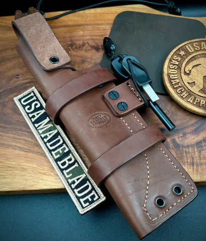 Freeman 5" 451 Fixed Blade with Magnacut Steel Stonewashed Blade with Black G10 and Custom Leather Sheath