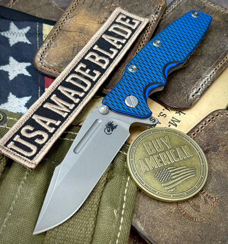 Hinderer Eklipse 3.5" Skinny Fullered Harpoon Spearpoint Blue/Black G10 Working Finish Ti Working Finish Magnacut Blade - USA MB