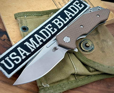 Bowie Hinderer Half Track Gen 2 FDE G10 Stonewashed Ti and Stonewashed S45VN Blade - USA MB
