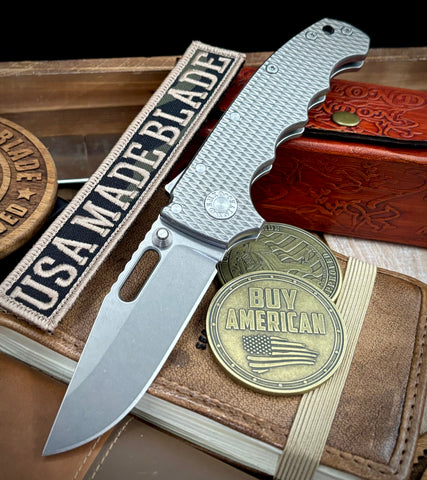 Demko Knives AD20 Slim Clip Point Textured Ti with Finger Groove in Magnacut FG1 - USA MB