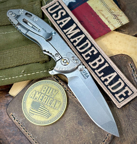 Hinderer XM-18 3.25 Spanto Stonewashed Textured Ti Presentation side, Smooth Lock Side, Magnacut Stonewashed Blade - USA MB