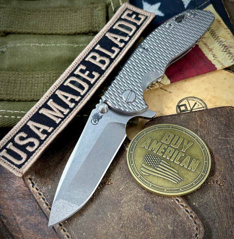 Hinderer XM-18 3.25 Spanto Stonewashed Textured Ti Presentation side, Smooth Lock Side, Magnacut Stonewashed Blade - USA MB