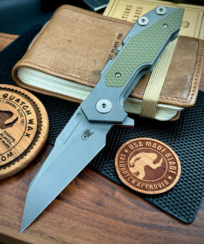 Hinderer Full Track Wharncliffe Working Finish Ti with OD Green G10 and Working Finish S45VN Blade - USA MB