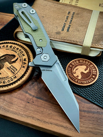 Hinderer Full Track Wharncliffe Working Finish Ti with OD Green G10 and Working Finish S45VN Blade - USA MB