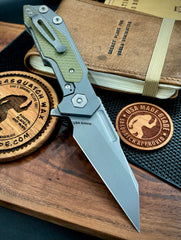 Hinderer Full Track Wharncliffe Working Finish Ti with OD Green G10 and Working Finish S45VN Blade - USA MB