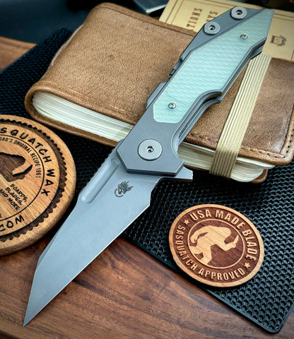 Hinderer Full Track Wharncliffe Working Finish Ti with Translucent Green G10 and Working Finish S45VN Blade - USA MB