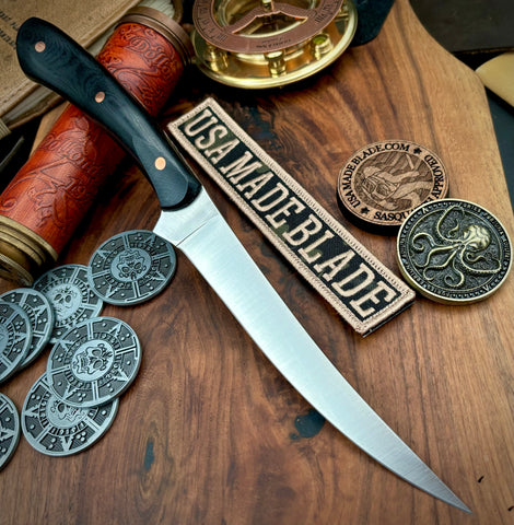 Nicholas Nichols Filet Knife with Nitro V Black Micarta Handles and Copper Pins