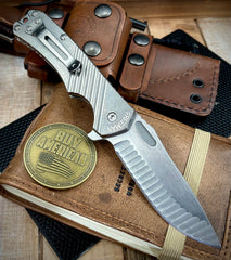Freeman 451 Button Lock Flipper Stonewashed Ti Stars & Stripes Magnacut Blade 2.0