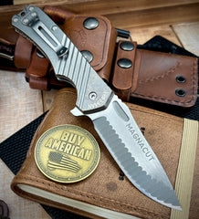 Freeman 451 Button Lock Flipper Stonewashed Ti Stars & Stripes Magnacut Blade