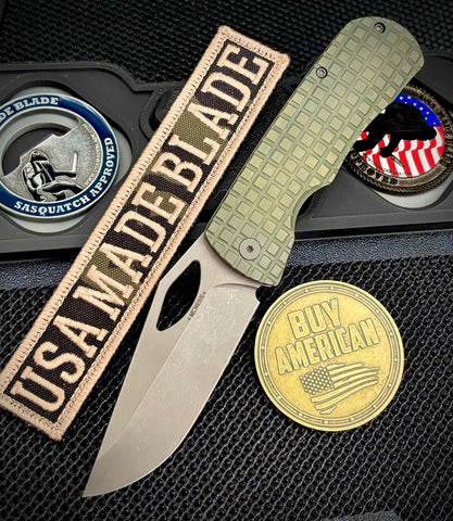 McNees Knives Little Dixon Atomic Green/Bronze Frag Ti with 3.25" Stonewashed Magnacut Blade and Stonewashed Ti Hardware