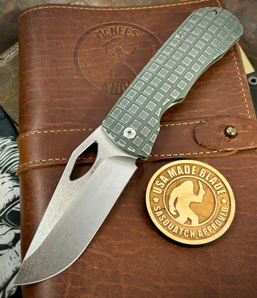 Worn In Flats McNees Knives Dixon Full Ti  Worn Flats Ammo Can Green Frag Ti with 3.75