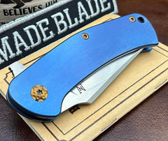 Nicholas Nichols Guppy Folder Full Ti (Magnacut) Carolina Blue with Bronze Hardware and Milled Clip - USA MB