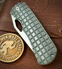 Worn In Flats McNees Knives Dixon Full Ti  Worn Flats Ammo Can Green Frag Ti with 3.75" Magnacut Satin Stonewashed Blade and Satin Hardware - USA MB