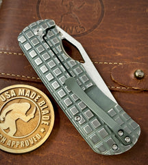 Worn In Flats McNees Knives Dixon Full Ti  Worn Flats Ammo Can Green Frag Ti with 3.75" Magnacut Satin Stonewashed Blade and Satin Hardware - USA MB