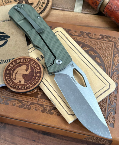 McNees Knives Dixon Atomic Green/Bronze Diamond Mill Ti with 3.75" Magnacut Satin Stonewashed Blade and Satin Hardware