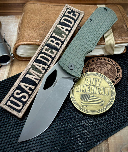 McNees Knives Little Dixon Atomic Green/Bronze Frag Ti with 3.25