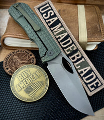 McNees Knives Little Dixon Atomic Green/Bronze Frag Ti with 3.25" Magnacut Stonewashed Blade and Stonewashed Ti Hardware