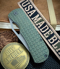 McNees Knives Little Dixon Atomic Green/Bronze Frag Ti with 3.25" Magnacut Stonewashed Blade and Stonewashed Ti Hardware