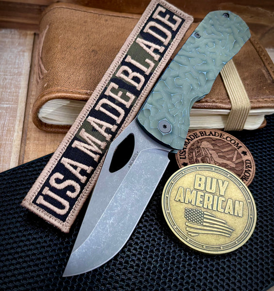 McNees Knives Little Dixon Atomic Green/Blue Rock Mill Ti with 3.25