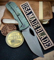 McNees Knives Little Dixon Atomic Green/Blue Rock Mill Ti with 3.25" Magnacut Stonewashed Blade and Stonewashed Ti Hardware