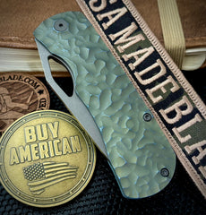 McNees Knives Little Dixon Atomic Green/Blue Rock Mill Ti with 3.25" Magnacut Stonewashed Blade and Stonewashed Ti Hardware