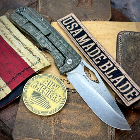 Topo Atomic Green/Bronze McNees Knives Dixon Full Ti Frag Ti with 3.75" Magnacut Satin Stonewashed Blade and Satin Hardware - USA MB