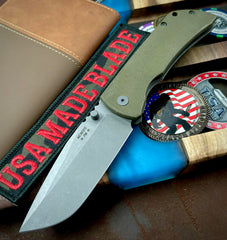 McNees Knives Mac-2 3.5" Green Micarta with Smooth Atomic Ti Lockside Stonewashed Magnacut Blade (Gen 2)