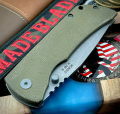 McNees Knives Mac-2 3.5" Green Micarta with Smooth Atomic Ti Lockside Stonewashed Magnacut Blade (Gen 2)