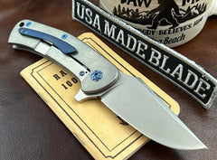 Nicholas Nichols Guppy Folder with Mexican Blanket Micarta Inlay (Magnacut) Blue Anodized Hardware with Milled Clip and Ti Backspacer - USA MB
