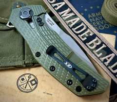 ZT0308CF Battled Green Anodized Ti Factory Special Series Satin Ground M390 Blade, Carbon Fiber Scale